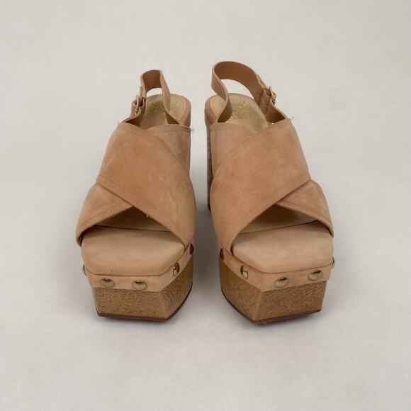 Vince Camuto Jenevya Suede Faux Wood Platform Sandal 9 - Picture 2 of 8